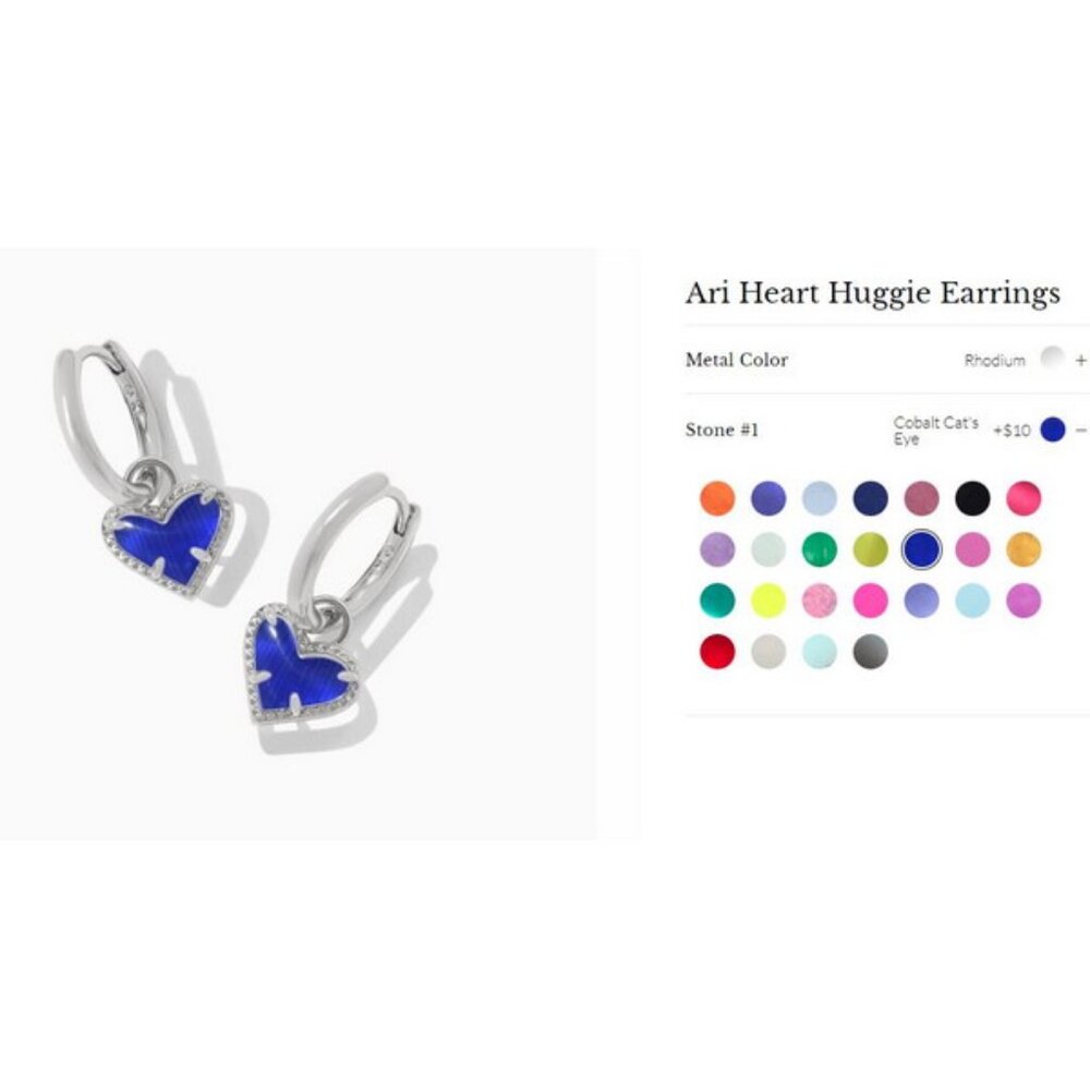 Kendra Scott Ari Heart Huggie Cat's Eye Cobalt Blue Earrings Silver September - Picture 4 of 4